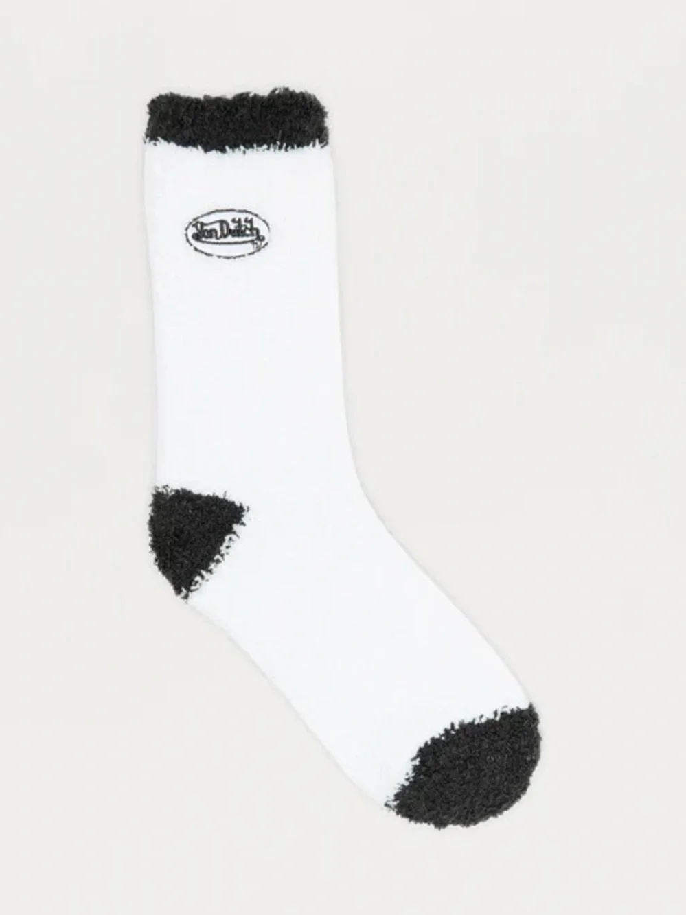 •Keep it Fuzzy• Von Dutch Crew Socks White & Black | Cozy Y2K Lounge Socks